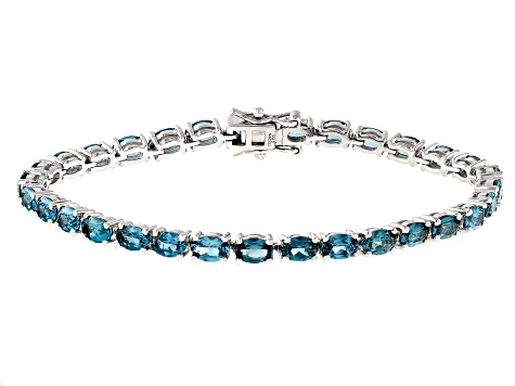 Teal Lab Created Spinel Rhodium Over Sterling Silver Tennis Bracelet 13.86ctw