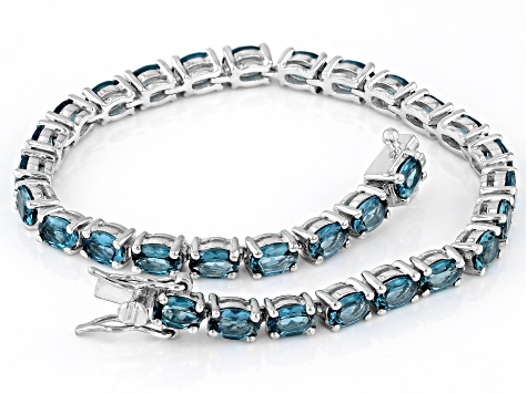 Teal Lab Created Spinel Rhodium Over Sterling Silver Tennis Bracelet 13.86ctw