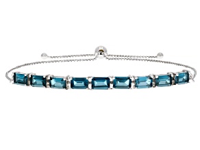 Teal Lab Created Spinel Rhodium Over Sterling Silver Bolo Bracelet 5.26ctw
