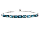 Teal Lab Created Spinel Rhodium Over Sterling Silver Bolo Bracelet 5.26ctw