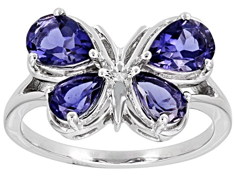 Blue Iolite Rhodium Over Sterling Silver Butterfly Ring 1.62ctw