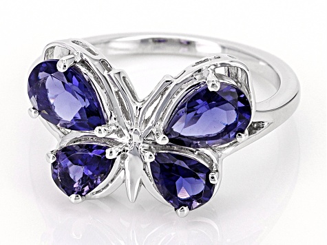 Blue Iolite Rhodium Over Sterling Silver Butterfly Ring 1.62ctw