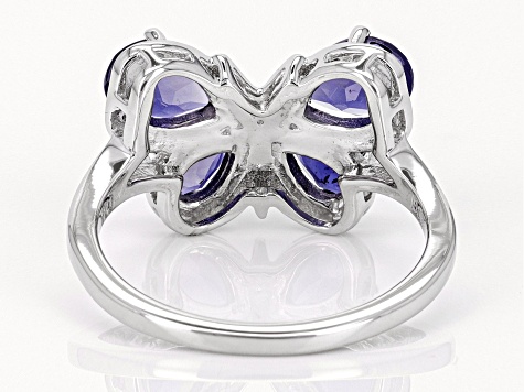 Blue Iolite Rhodium Over Sterling Silver Butterfly Ring 1.62ctw