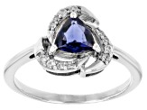 Blue Iolite with White Zircon Rhodium Over Sterling Silver Ring 0.69ctw