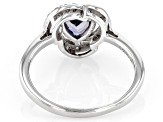 Blue Iolite with White Zircon Rhodium Over Sterling Silver Ring 0.69ctw