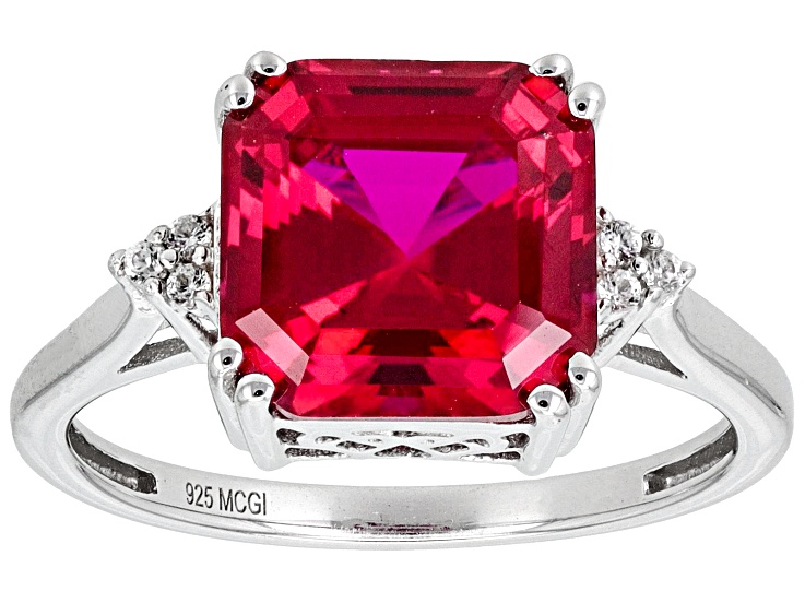 Lab Created Ruby Rhodium Over Sterling Silver Ring 6.36ctw