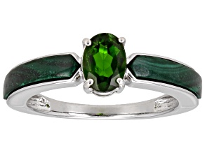 Green Chrome Diopside with Malachite Inlay Rhodium Over Sterling Silver Ring 0.80ct