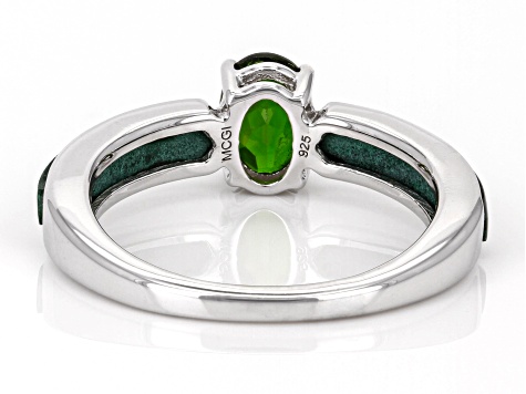 Green Chrome Diopside with Malachite Inlay Rhodium Over