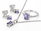 Blue Tanzanite Platinum Over Silver Ring, Earrings, And Pendant With Chain Set 1.71ctw