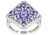 Blue Tanzanite Rhodium Over Sterling Silver Ring 3.06ctw