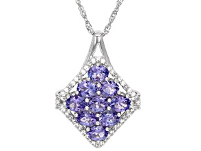Blue Tanzanite Rhodium Over Sterling Silver Pendant With Chain 3.06ctw