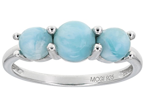 Blue Larimar Rhodium Over Sterling Silver 3-Stone Ring