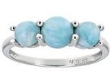 Blue Larimar Rhodium Over Sterling Silver 3-Stone Ring