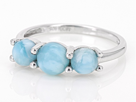 Blue Larimar Rhodium Over Sterling Silver 3-Stone Ring