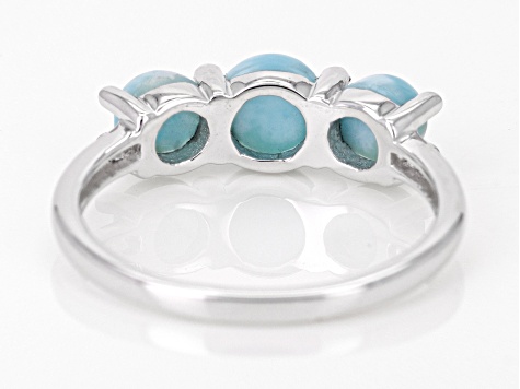 Blue Larimar Rhodium Over Sterling Silver 3-Stone Ring