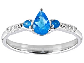 Blue Neon Apatite Rhodium Over Sterling Silver Ring 0.43ctw