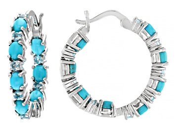 Picture of Blue Sleeping Beauty Turquoise Rhodium Over Sterling Silver Hoop Earrings 0.61ctw