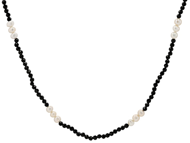 Black Spinel Rhodium Over Sterling Silver Endless Strand Necklace