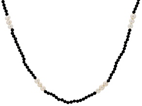 Black Spinel Rhodium Over Sterling Silver Endless Strand Necklace