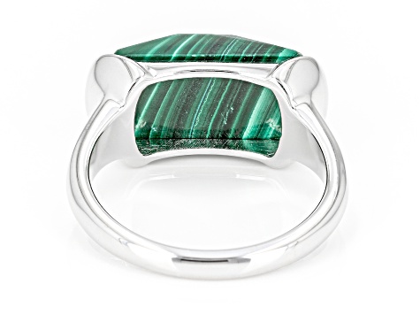 Green Malachite Rhodium Over Sterling Silver Ring