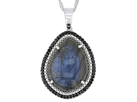 Gray Labradorite Rhodium Over Sterling Silver Pendant With Chain