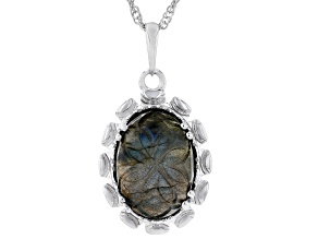 Gray Labradorite Rhodium Over Sterling Silver Solitaire Pendant With Chain