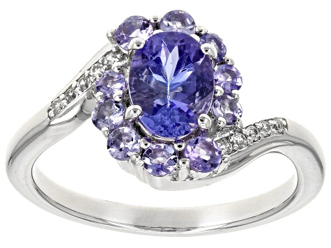 Blue Tanzanite Rhodium Over Sterling Silver Ring