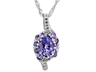 Blue Tanzanite Rhodium Over Sterling Silver Pendant With Chain 1.52ctw