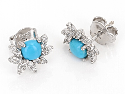 Blue Sleeping Beauty Turquoise Rhodium Over Sterling Silver Earrings 0.44ctw