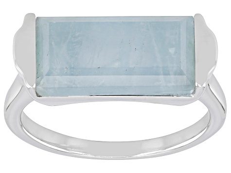 Blue Dreamy Aquamarine Rhodium Over Sterling Silver Band Ring