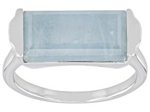 Blue Dreamy Aquamarine Rhodium Over Sterling Silver Band Ring