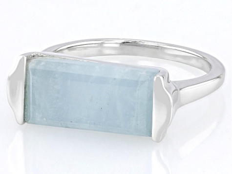 Blue Dreamy Aquamarine Rhodium Over Sterling Silver Band Ring