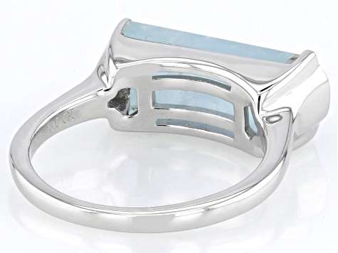 Blue Dreamy Aquamarine Rhodium Over Sterling Silver Band Ring