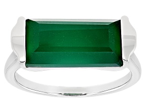 Green Onyx Rhodium Over Sterling Silver Band Ring