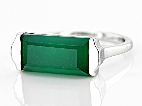 Green Onyx Rhodium Over Sterling Silver Band Ring