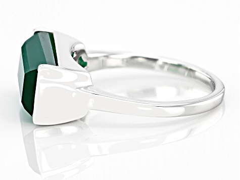 Green Onyx Rhodium Over Sterling Silver Band Ring