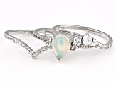 Ethiopian Opal Rhodium Over Sterling Silver Set of 3 Stackable Rings