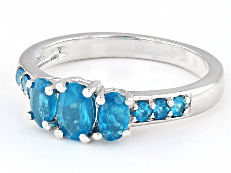 Blue Neon Apatite Rhodium Over Sterling Silver Ring 1.10ctw