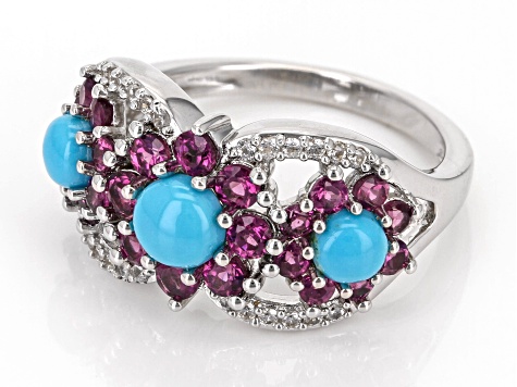 Blue Sleeping Beauty Turquoise Rhodium Over Sterling Silver Ring 1.48ctw