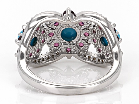 Blue Sleeping Beauty Turquoise Rhodium Over Sterling Silver Ring 1.48ctw