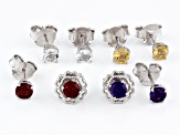 Multicolor Multi-Gem Rhodium Over Sterling Silver Interchangeable Earrings 3.96ctw