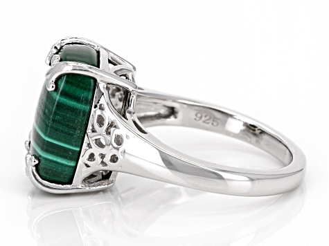 Green Malachite Rhodium Over Sterling Silver Solitaire Ring