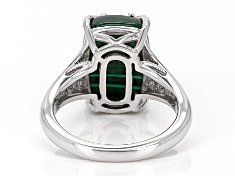Green Malachite Rhodium Over Sterling Silver Solitaire Ring