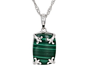 Green Malachite Rhodium Over Sterling Silver Solitaire Pendant with Chain