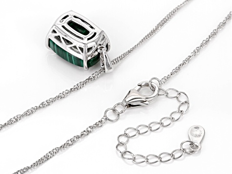 Green Malachite Rhodium Over Sterling Silver Solitaire Pendant with Chain