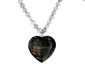 Grey Labradorite Rhodium Over Sterling Silver Necklace