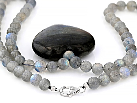 Grey Labradorite Rhodium Over Sterling Silver Necklace