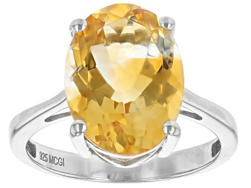 Picture of Yellow Citrine Rhodium Over Sterling Silver Ring 4.50ct