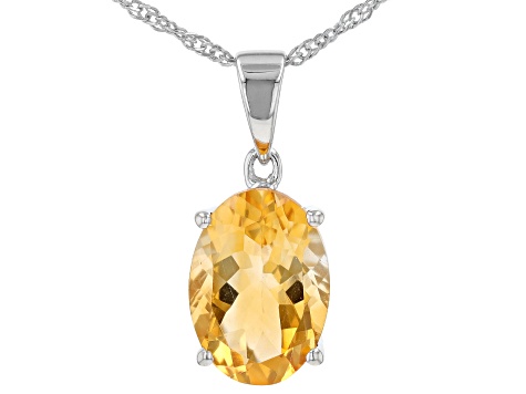 Yellow Citrine Rhodium Over Sterling Silver Pendant With Chain 4.50ct