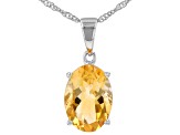 Yellow Citrine Rhodium Over Sterling Silver Pendant With Chain 4.50ct